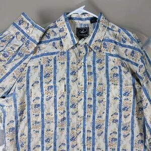 Roper Western Shirt Men XL Blue Floral Stripe Pearl Snap Retro Button Up